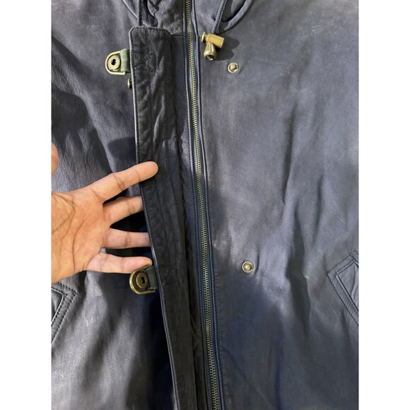 VTG Comint Brown Navy Blue Leather Coat Two Tone size L Color Block 80s hiking - Picture 10 of 14